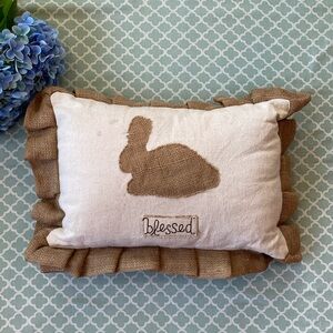Glory Haus Rabbit Blessed Burlap Pleated Ruffle Trim Pillow